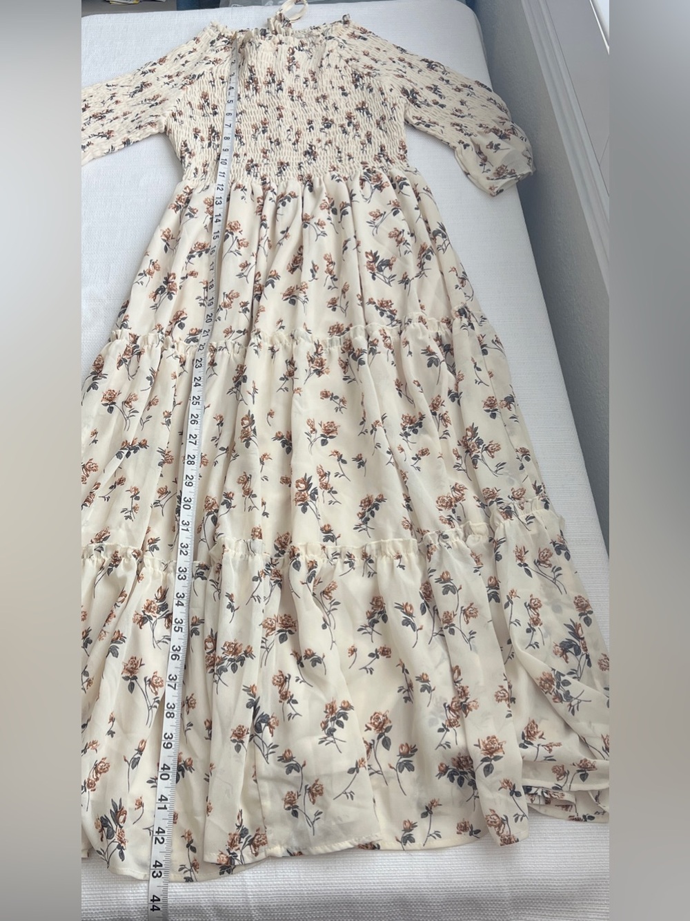JessaKae Wandering Willoughby Floral Smocked Tiered Maxi Dress Cream Small - Picture 14 of 15